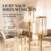 HOMCOM Vloerlamp met plank, 3 glazen kappen en glazen tafel, 177 cm, goud(m-7)
