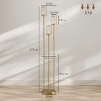 HOMCOM Lampa stojąca z półkami z 3 szklanymi kloszami Lampa stojąca ze szklanym stolikiem 177 cm złota(m-3)