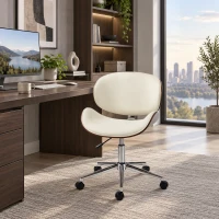 Vinsetto Chaise de Bureau Design Vintage, Hauteur Réglable, Pivotant 360°, Revêtement Synthétique, 53x53x87cm, Crème(m-14)