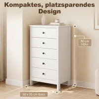 HOMCOM Ladekast met 5 lades, met zwarte grepen, voor slaapkamer en woonkamer, 50 x 35 x 90 cm, wit(m-5)