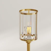HOMCOM Vloerlamp met plank, 3 glazen kappen en glazen tafel, 177 cm, goud(m-12)