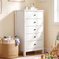 HOMCOM Ladekast met 5 lades, met zwarte grepen, voor slaapkamer en woonkamer, 50 x 35 x 90 cm, wit(m-9)