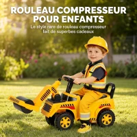 AIYAPLAY Porteur Enfant Rouleau Compresseur, Rouleau avant Relevable, Volant, Klaxon, Rangement sous Siège, 95x29x41cm, Jaune(m-4)