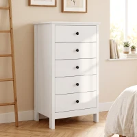 HOMCOM Kommode mit 5 Schubladen, mit schwarzen Griffen, für Schlafzimmer und Wohnzimmer, 50 x 35 x 90 cm, Weiß(m-10)