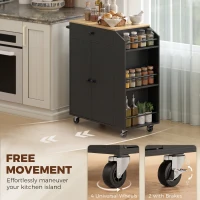 HOMCOM Rolling Kitchen Island with 3-Tier Spice Rack, Kitchen Storage Cart with Drawer and Towel Rack, Black(m-6)