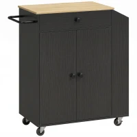 HOMCOM Rolling Kitchen Island with 3-Tier Spice Rack, Kitchen Storage Cart with Drawer and Towel Rack, Black(m-1)