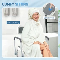 HOMCOM Tabouret de douche, tabouret de bain avec siège rembourrée en U amélioré et accoudoirs, hauteur réglable, gris(m-8)