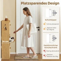 HOMCOM Wąska szafka na buty z klapowym designem i 3 przegrodami, jasnobrązowy(m-4)