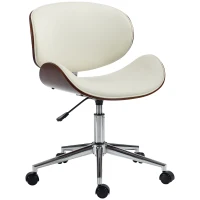 Vinsetto Chaise de Bureau Design Vintage, Hauteur Réglable, Pivotant 360°, Revêtement Synthétique, 53x53x87cm, Crème(m-16)