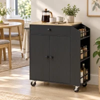 HOMCOM Rolling Kitchen Island with 3-Tier Spice Rack, Kitchen Storage Cart with Drawer and Towel Rack, Black(m-8)