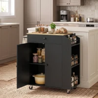 HOMCOM Rolling Kitchen Island with 3-Tier Spice Rack, Kitchen Storage Cart with Drawer and Towel Rack, Black(m-2)