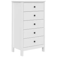 HOMCOM Ladekast met 5 lades, met zwarte grepen, voor slaapkamer en woonkamer, 50 x 35 x 90 cm, wit(m-1)