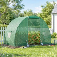 Outsunny Serra a Tunnel con Porta Avvolgibile e Finestre, Copertura PE e Struttura in Acciaio, 1.5x3x2m, Verde(m-10)