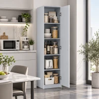 HOMCOM Küchenschrank, 5-Ebenen-Aufbewahrungsschrank, verstellbare Regale, für Wohnzimmer, Küche, Vorratskammer, Holz, Grau(m-2)