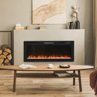 HOMCOM Șemineu Electric 127 cm, Încastrat/Perete/Podea, Ultrasubțire 8,3 cm, cu Telecomandă, 900/1800W, Timer, Negru(m-8)