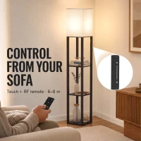 HOMCOM Floor Lamp with Shelves, Modern Dimmable Standing Lamp with Fabric Lampshade, Adjustable Colour Temperature, Black(m-6)