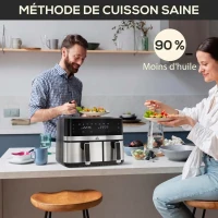 HOMCOM Friteuse à air sans huile, Air Fryer, double compartiment 8,5 L, 2700 W - 8 programmes, température réglable, minuterie(m-6)