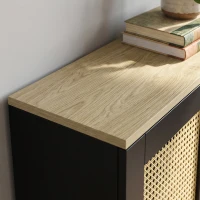 HOMCOM Cache-Radiateur en Bois, 2 Portes en Resine Tressée, Charnières Réglables, Étagère Supérieure, 78 x 19 x 75 cm, Noir(m-13)