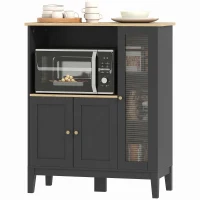 HOMCOM Dulap pentru Cuptor cu Microunde cu Dulap Inferior și 3 Rafturi Laterale cu Ușă din Sticlă, din Lemn, 80x35x97 cm, Negru(m-8)