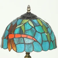 HOMCOM Tiffany Stained Glass Table Lamp, Handmade Antique Bedside Lamp for Bedroom, Living Room, Nightstand, Green(m-8)