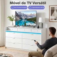HOMCOM Cómoda com Luzes LED Estação de Carregamento e 9 Gavetas 148,7x45x82 cm Branco(m-7)