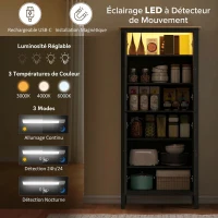 HOMCOM Buffet cuisine, meuble cuisine rangement haut avec LED réglable et détecteur de mouvement, 80 x 40 x 176,5 cm, noir(m-4)