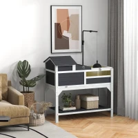 PawHut Houten Schildpaddenhuis, 2-Laags Schildpaddenverblijf met Plank, Lamphouder, Hoofdverblijf, Acrylvenster en Klapdak(m-2)