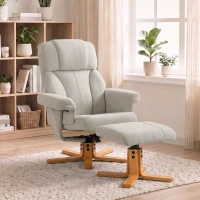 HOMCOM Fauteuil relax avec repose-pied, fauteuil de relaxation, dossier inclinable, assise rembourrée, 79x80x104cm, crème(m-4)
