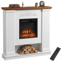 HOMCOM Șemineu Electric de Podea/Încastrabil pentru TV 54", cu Ramă și Poliță, 1800W, Flacără 3D Realistă, Funcție Memorie(m-7)