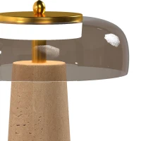HOMCOM Lampe de Table Vintage avec Abat-Jour en Verre et Base en Travertin, Lampe de Chevet Rétro, Lumière Chaude 3000 K, Ambre(m-12)