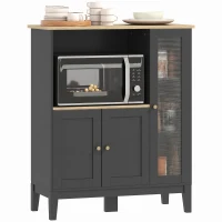 HOMCOM Dulap pentru Cuptor cu Microunde cu Dulap Inferior și 3 Rafturi Laterale cu Ușă din Sticlă, din Lemn, 80x35x97 cm, Negru(m-7)