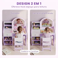 AIYAPLAY Penteadeira de Maquilhagem para Menina com Espelho LED de 2 Cores, Banco, Suportes para Joias, Gaveta e Compartimentos, Roxo(m-7)