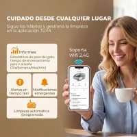 PawHut Arenero Gatos Autolimpiable Abierto Control por APP Sensores de Seguridad Capacidad de 10 L sin Olores Entrada Baja(m-6)