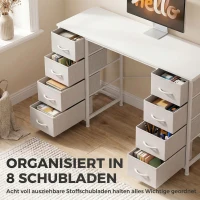 HOMCOM Computertisch mit 8 Stoffschubladen und Stauraum Schreibtisch 140 cm Weiß(m-4)