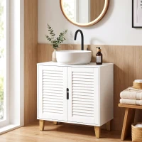 HOMCOM Mobile Sottolavabo con Ripiano Regolabile e Ante a Persiana, Bianco(m-10)