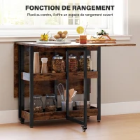 HOMCOM Table à manger pliante sur roulettes 4 personnes avec compartiments ouverts, pour petits espaces, salle à manger, marron(m-5)