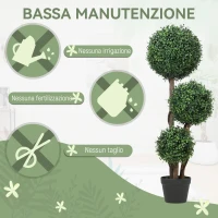 HOMCOM Pianta di Bosso Artificiale a 3 Sfere con Vaso Incluso, Altezza 100 cm, Anti UV, per Interno ed Esterno, Verde(m-6)