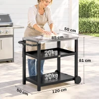 Outsunny Desserte plancha extérieure avec plan de travail, chariot de barbecue avec étagères crochets 102x50x81cm, gris charbon(m-3)