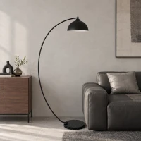 HOMCOM Lampadaire en C, Lampe Sur Pied Salon 178H cm, Abat‑Jour Réfléchissant, Interrupteur au Pied, Base en Marbre, Noir(m-2)