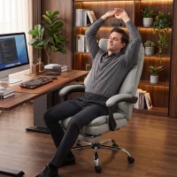 HOMCOM Fauteuil de Bureau Massant Vibrant et Chauffant, Chaise Bureau Ergonomique en PU, Dossier Inclinable, Appuie-Tête, Gris(m-10)