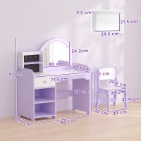 AIYAPLAY Kids Vanity Set, Kids Dressing Table with Stool, 2-Colour Lights Mirror, Pretend Dresser Gift for Ages 3-8, Purple(m-3)
