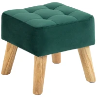 HOMCOM Fußhocker, Ottoman, gepolsterter Sitz mit Stoffbezug und Holzfüßen, 27 x 27 x 26 cm, Dunkelgrün(m-8)