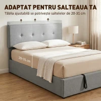 HOMCOM Pat cu ladă 140 x 190 cm, tapițat cu aspect de in, gri închis(m-5)