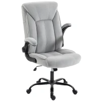 HOMCOM Chaise Bureau Ergonomique en Tissu Flanelle, Hauteur Réglable, Bascule, Accoudoirs Relevables, 66x77x122cm, Gris Clair(m-18)