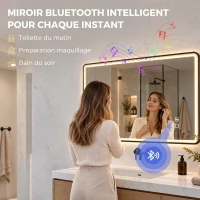 HOMCOM Miroir Salle de Bain Bluetooth avec Éclairage LED 100x70cm, Dimmable 3 Couleurs, Interrupteur Tactile, Anti-Buée, Noir(m-4)