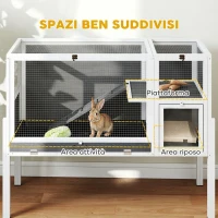 PawHut Gabbia per Conigli e Criceti da Interno Rialzata con Vassoio Estraibile e Tetto Apribile, Grigio(m-5)