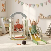 AIYAPLAY Toddler Slide and Swing Set, 6-in-1 Children Activity Centre Playground with Adjustable Swing Seat, Ladder, Cream(m-14)