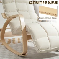 HOMCOM Sedia a Dondolo in Tessuto Effetto Lino Imbottita, Poggiapiedi Regolabile, per Camera da Letto e Soggiorno, Crema(m-7)
