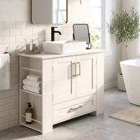 HOMCOM Móvel para Lavatório com Prateleiras na Porta Suporte para Rolo Gaveta e Nichos Abertos para Lavatório sem Coluna Branco(m-8)