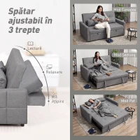 HOMCOM Canapea Extensibilă 2 Locuri 3 în 1, Tip In, cu 2 Perne, Extractibilă Click-Clack, Gri(m-5)